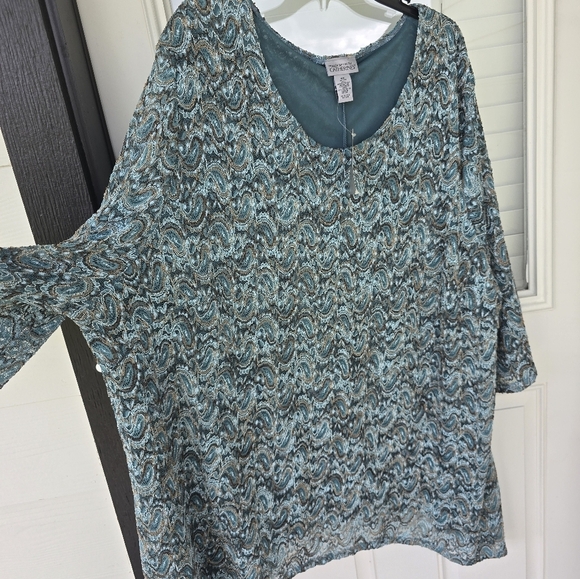 Catherines Tunic Lace Top 5X Plus Embroidered Lined Women New Teal - Picture 9 of 13